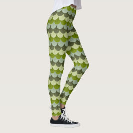 Grönt fjälligt drakfjällsmönster leggings