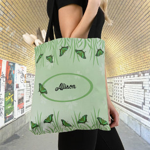 Grönt-fjäril på ljust grönt - anpassade tygkasse