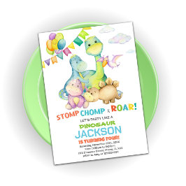 Grönt Flaggor Dinosauer Birthday-inbjudan Inbjudningar