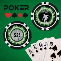 Grönt Flame Skater Gamer Poker Chip