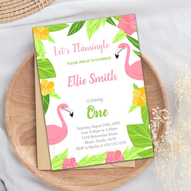 Grönt Flamingo Birthday-inbjudningar Inbjudningar (Green Flamingo Birthday Invitations)