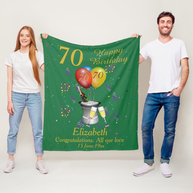 grönt Fleece Blanket 70:e födelsedag (På plats)
