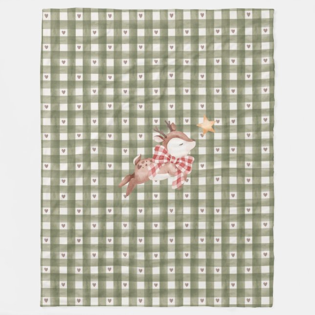 Grönt Fleece Blanket med Reindeer (Framsidan)