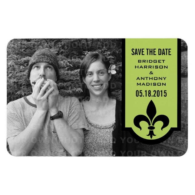 Grönt Fleur De Lis Banner Spara datum magneter (Horisontell)