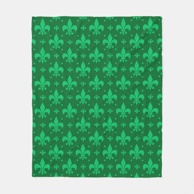 Grönt Fleur-de-lis Mönster Design Fleecefilt (Framsidan)