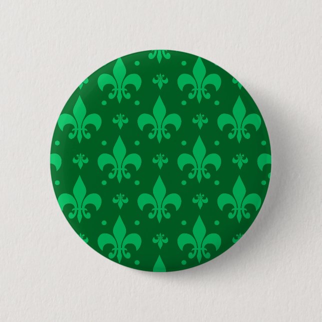 Grönt Fleur-de-lis Mönster Design Knapp (Framsida)