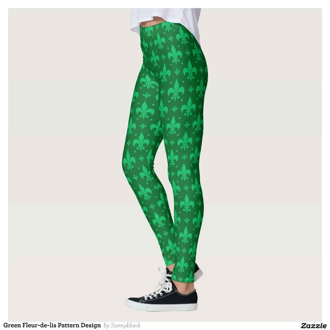 Grönt Fleur-de-lis Mönster Design Leggings (Skapare uppladdad)