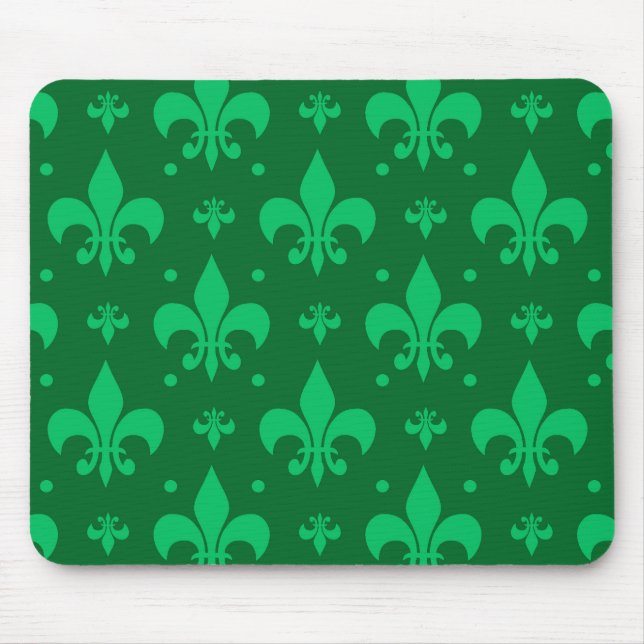 Grönt Fleur-de-lis Mönster Design Musmatta (Framsidan)