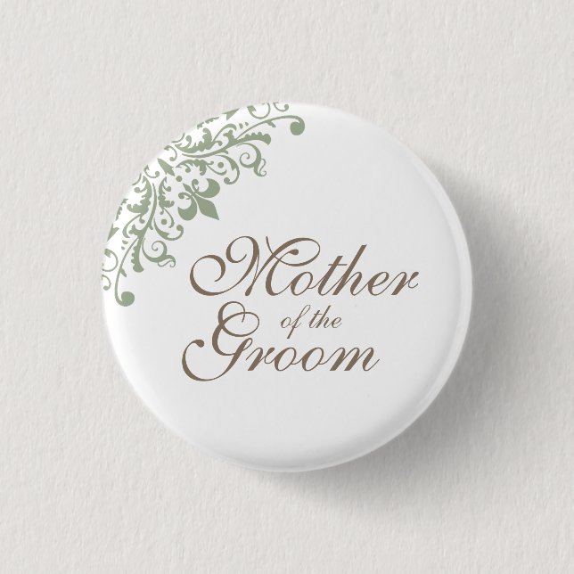 Grönt Fleur de Lis Script Mor i Groom Knapp (Framsida)