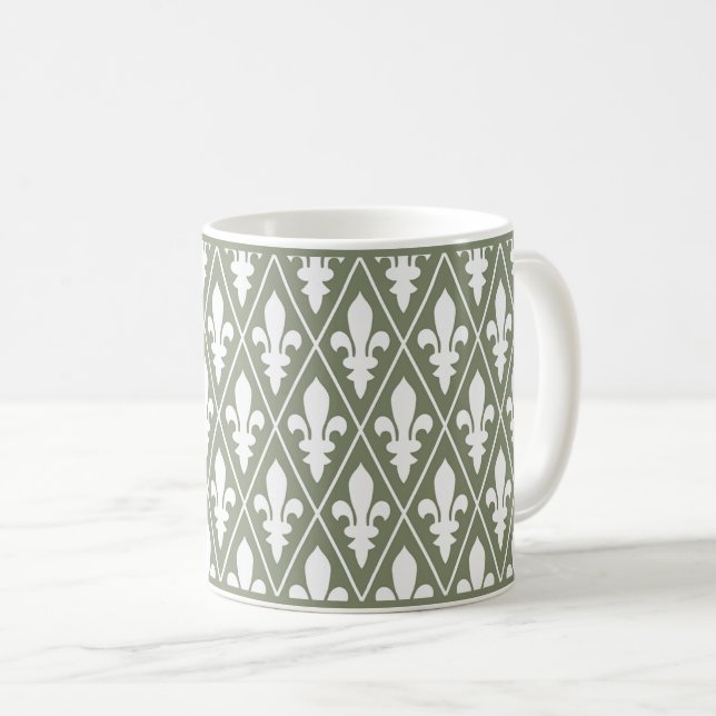 Grönt Fleur-de-Lys Lattice Coffee Mugg (Framsida höger)