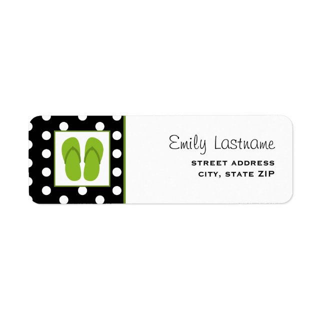 Grönt Flinflip flops / Svart med vit Polka dots Returadress Etikett (Framsidan)