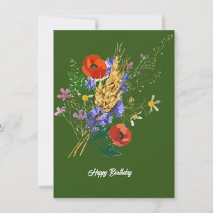 Grönt Floral Bouquet-kort från födelsedagen