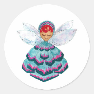 Grönt Floret Pixie Sticker Runt Klistermärke