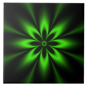 Grönt Flower Burst Fractal Kakelplatta