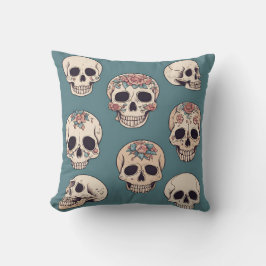 Grönt Flower Döskallars Animerad Colorful Hallowee Kudde