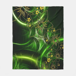 Grönt Flowers Fleece Blanket