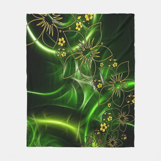 Grönt Flowers Fleece Blanket (Framsidan)