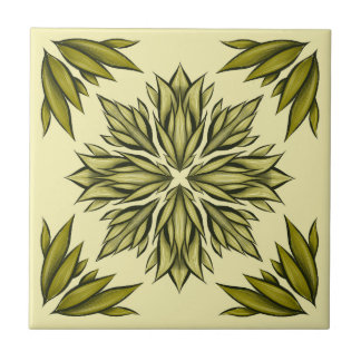 Grönt Flowers Mönster Retro Modern botaniska Kakelplatta