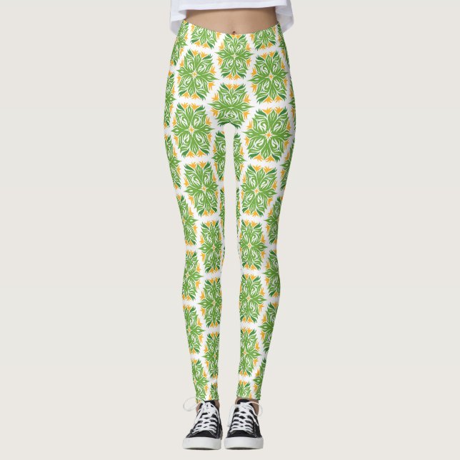 Grönt Flowers, Mönster till blommor, Blommönster Leggings (Framsida)