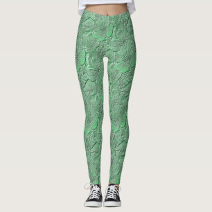 Grönt Flowers Nature Art Mönster Leggings