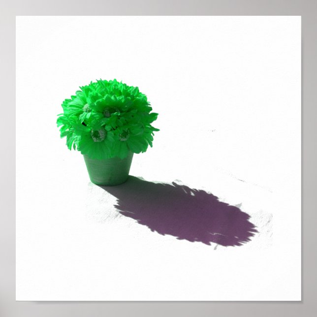 Grönt Flowers White Bucket och Shadow Poster (Framsidan)
