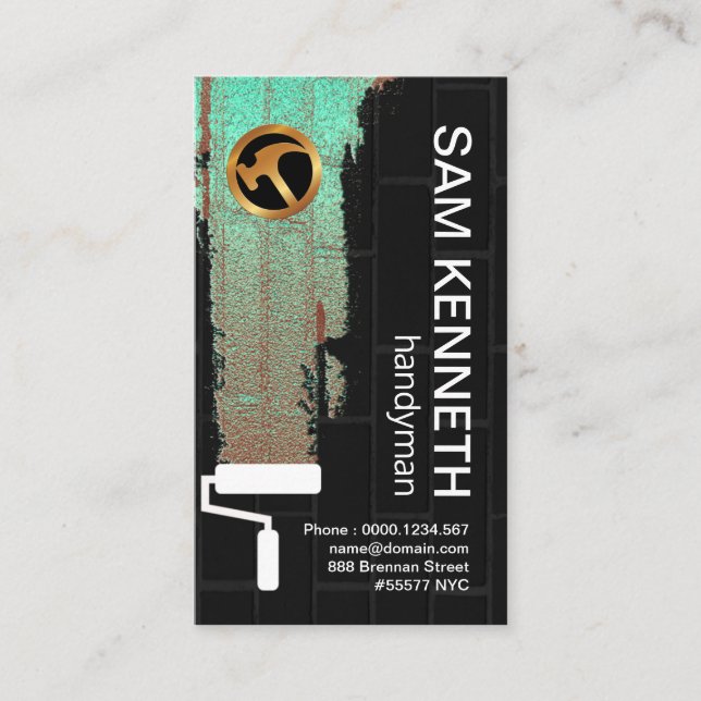 Grönt Fluorescerande färg på Handymannen Svart väg Visitkort (Framsida)