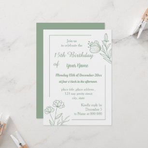 Grönt födelsedag för Romantisk elegant blommigt Inbjudningar