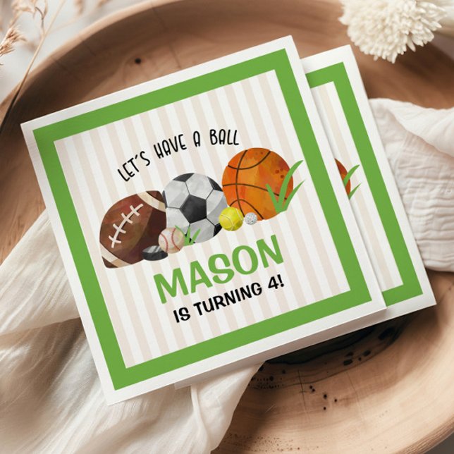 Grönt Födelsedagsfest för sportbollsboll Pappersservett (Skapare uppladdad)