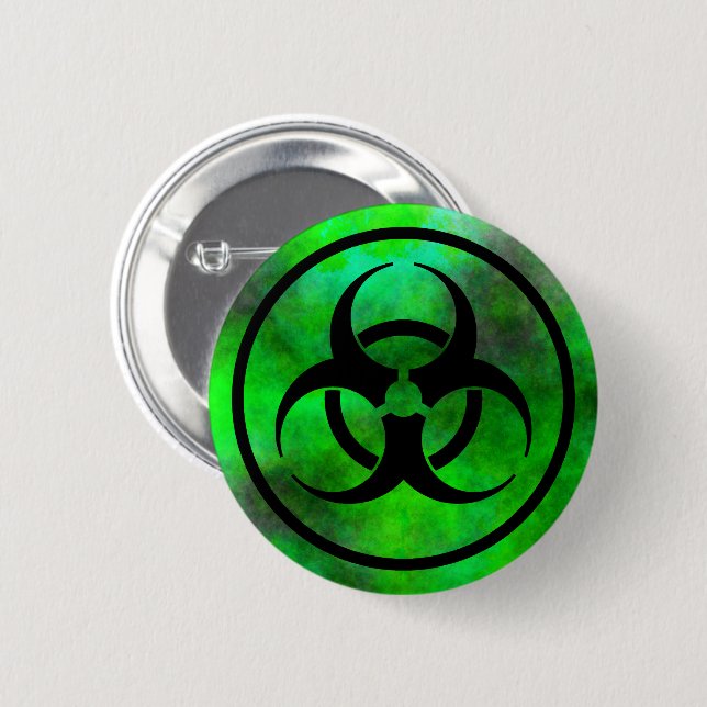 Grönt Fog Biohazard Symbol Button Knapp (Framsida & baksida)
