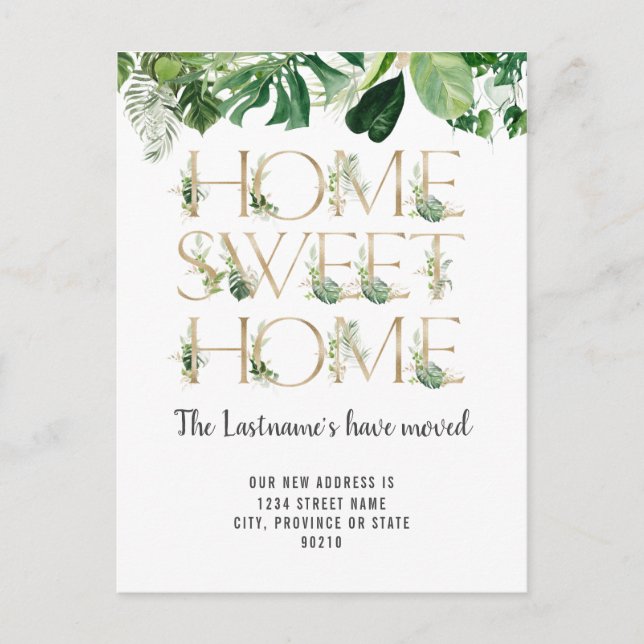 Grönt Foilage Flytta Announement Vykort (Framsida)