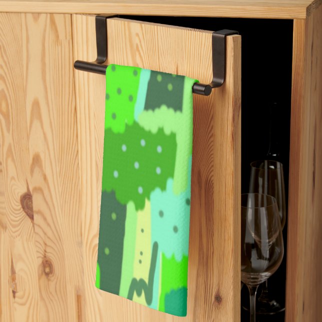 Grönt Foliage Abstrakt Kökshandduk (Thirds Fold)