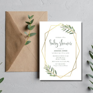 Grönt Foliage and Guld Bohemian Baby Shower Inbjudningar