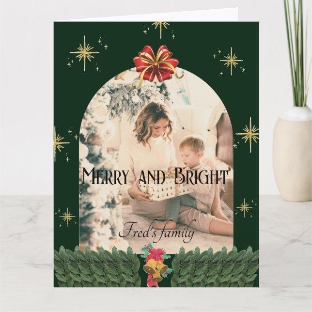 Grönt Foliage arch-fotosäsonger god jul Kort (Framsida)