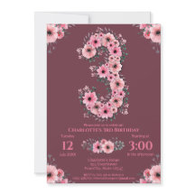 Grönt Foliage Big 3rd Birthday Girl Rosa Flowers