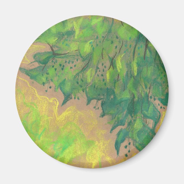 "Grönt Foliage", blommigt design, pastel teckning Magnet (Framsidan)