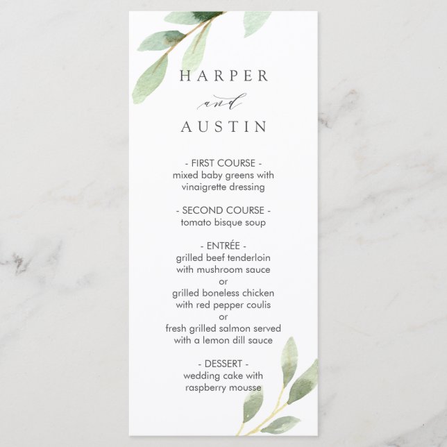 Grönt Foliage Botanical Bröllop Menu Meny (Framsida)