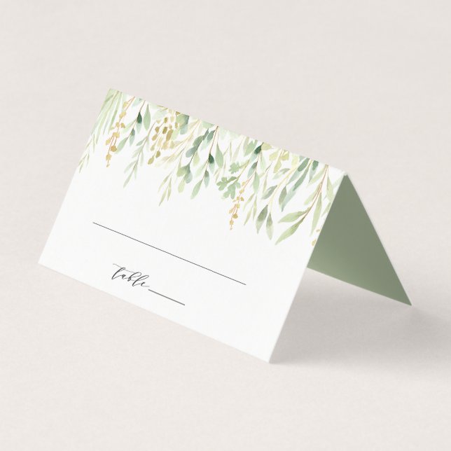 Grönt Foliage Botanical Bröllop Place Card Kort (Framsida)