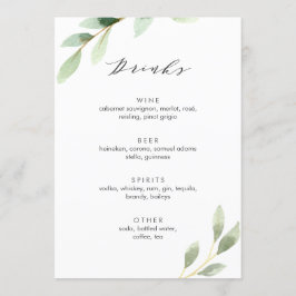 Grönt Foliage Botanical Bröllop Pub Drinks Meny