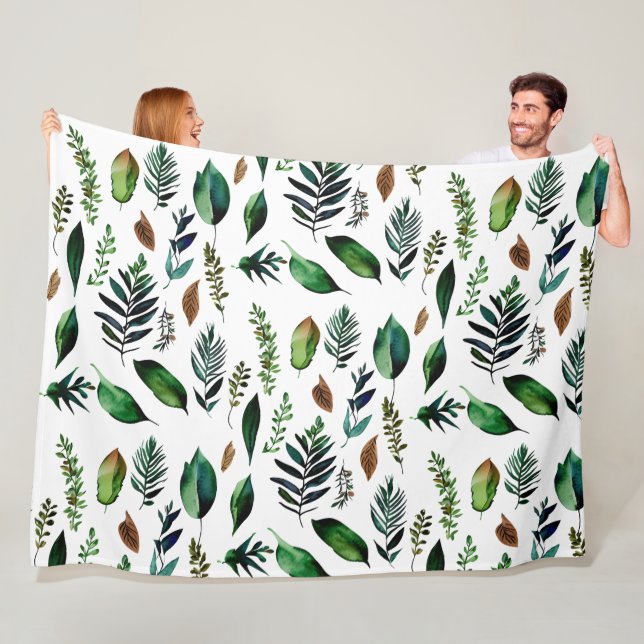 Grönt Foliage Botanical Natur Fleecefilt (På plats)