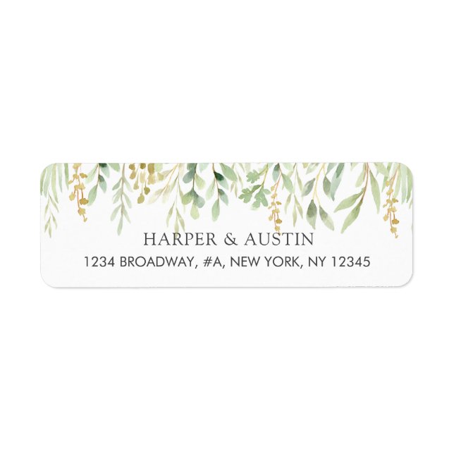 Grönt Foliage Botanical Returadress Etikett (Framsidan)