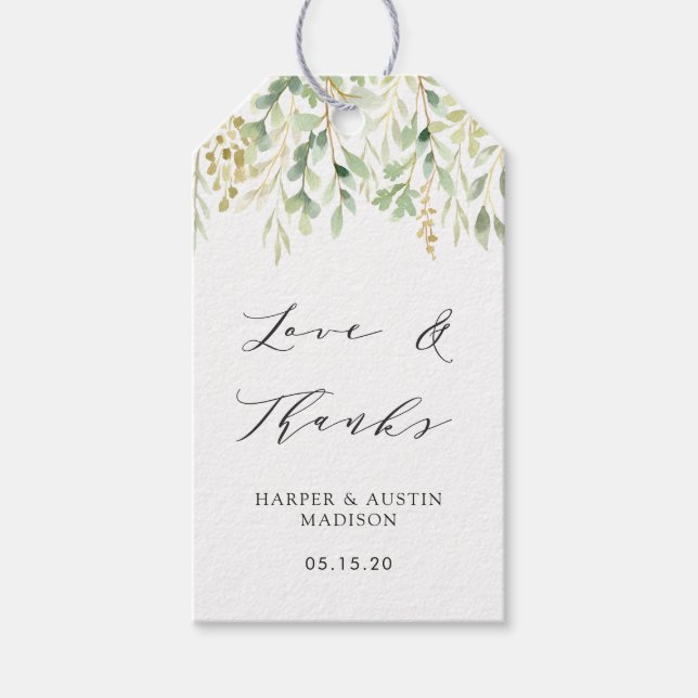 Grönt Foliage Botanical Wedding Favor Tack Presentetikett (Framsidan)