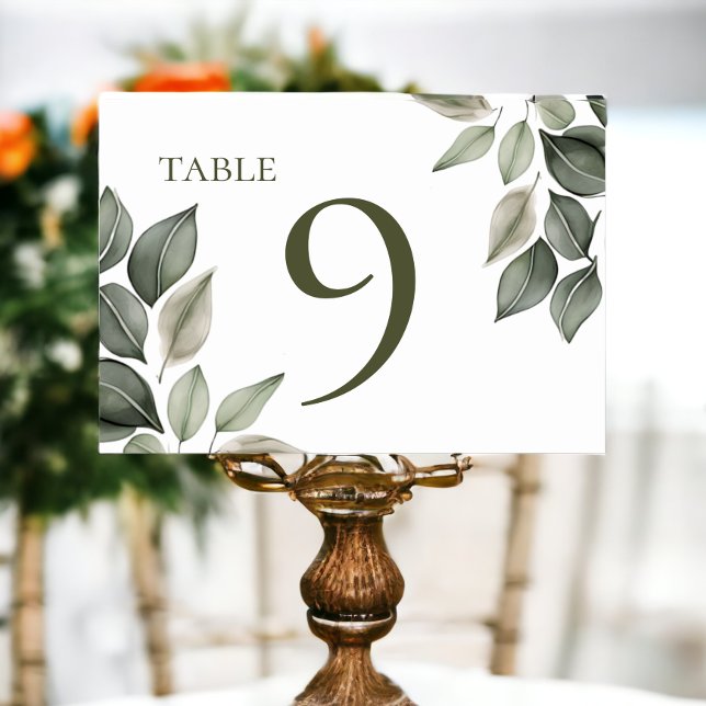 Grönt Foliage Bröllop Bordsnummer (Muted Green Foliage Wedding Table Numbers from Ricaso)