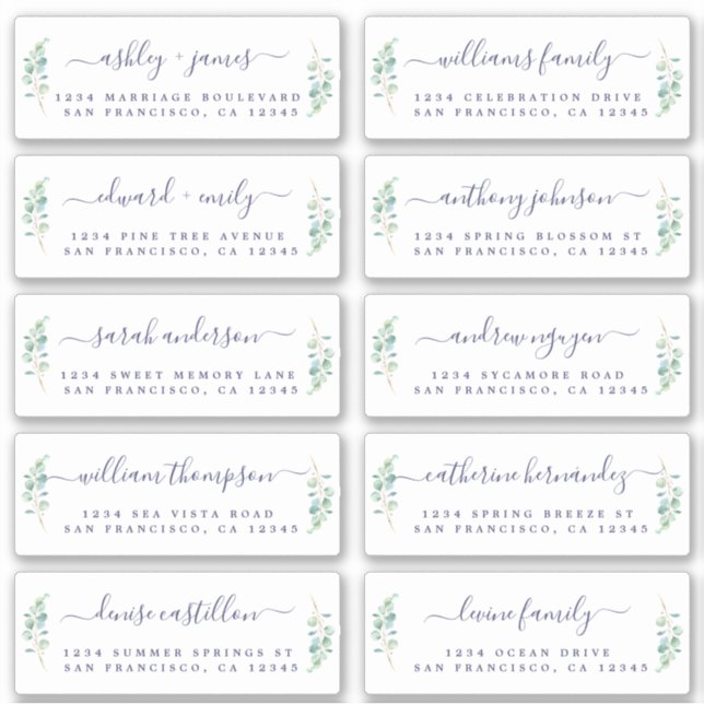 Grönt Foliage Bröllop Guest Adressetiketter Klistermärken (Framsida)