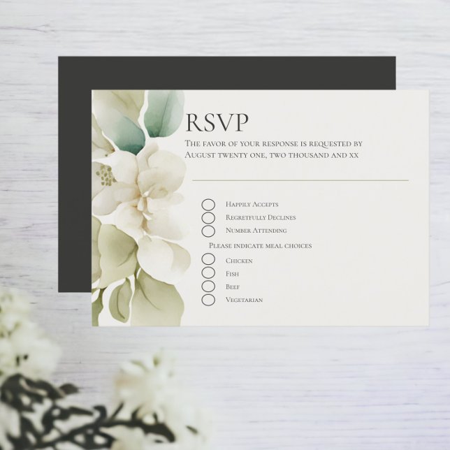 Grönt Foliage Bröllop OSA Kort (Muted Green Foliage Wedding RSVP Card with personalized responses. easy to edit. RSVPs from Ricaso)
