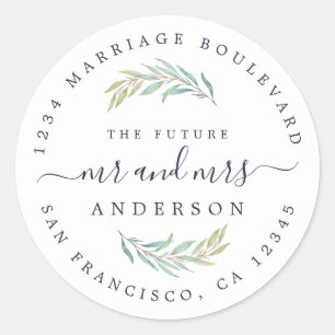 Grönt Foliage Future Mrs. Bröllop Returadress Runt Klistermärke