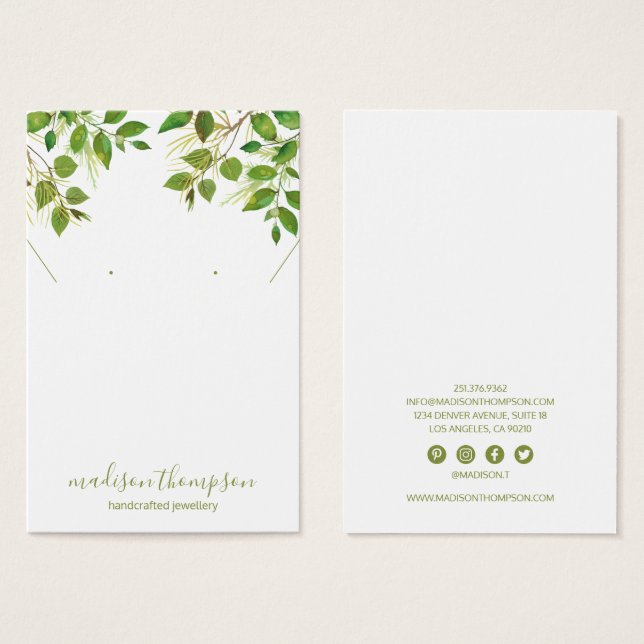 Grönt Foliage Jewelry Necklace Earrings Visitkort (Framsida & baksida)