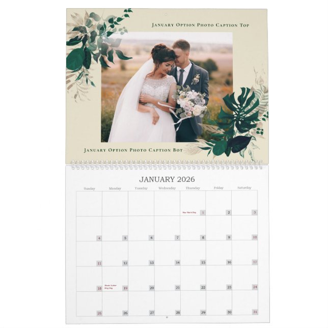 Grönt Foliage Newlyweds första året Bröllop Foton Kalender (Jan 2026)