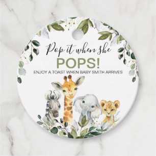 Grönt Foliage Safari Baby Shower Pop it Gåvor Etiketter