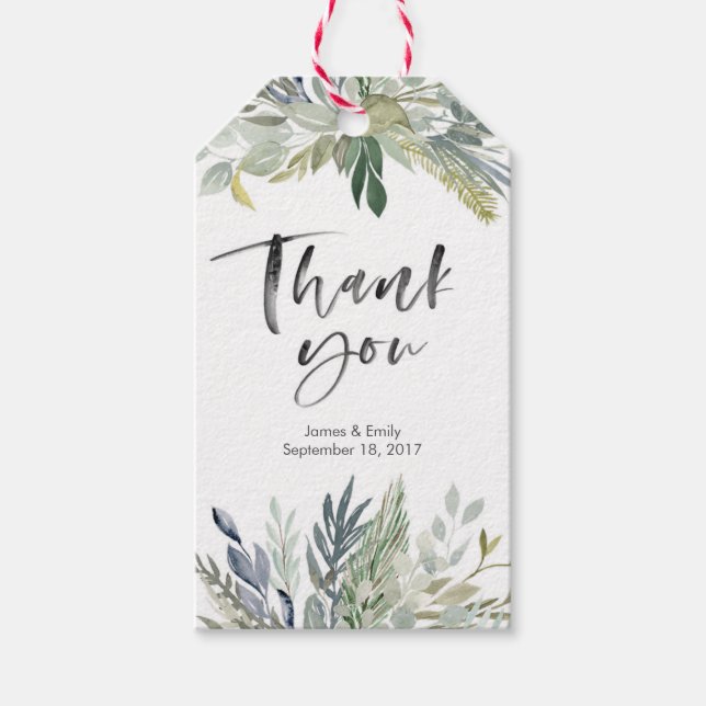 Grönt Foliage - tack märkre | märkre för bröllopsf Presentetikett (Framsidan)