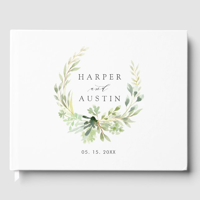 Grönt Foliage Utandning Botaniskt Bröllop Guestboo Gästböcker (Framsida)